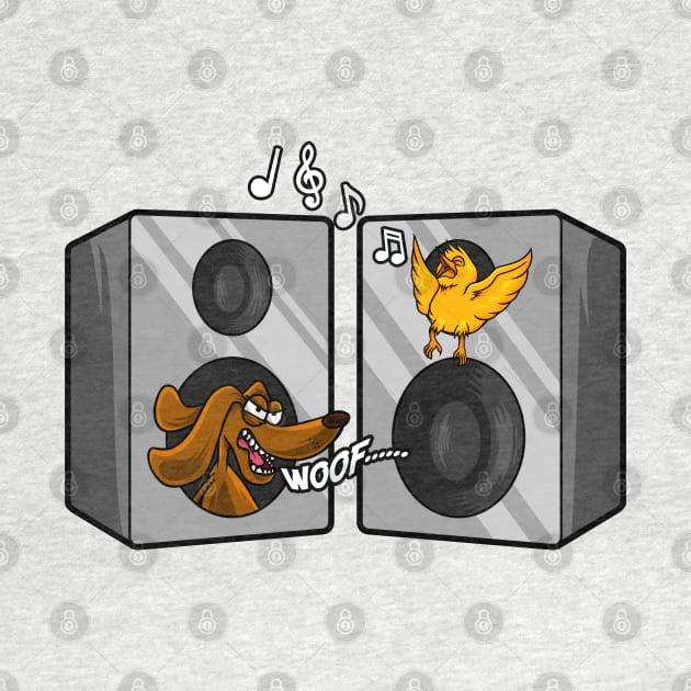 Dog and Songbird Rock and Roll Music Speakers by PrintArtdotUS